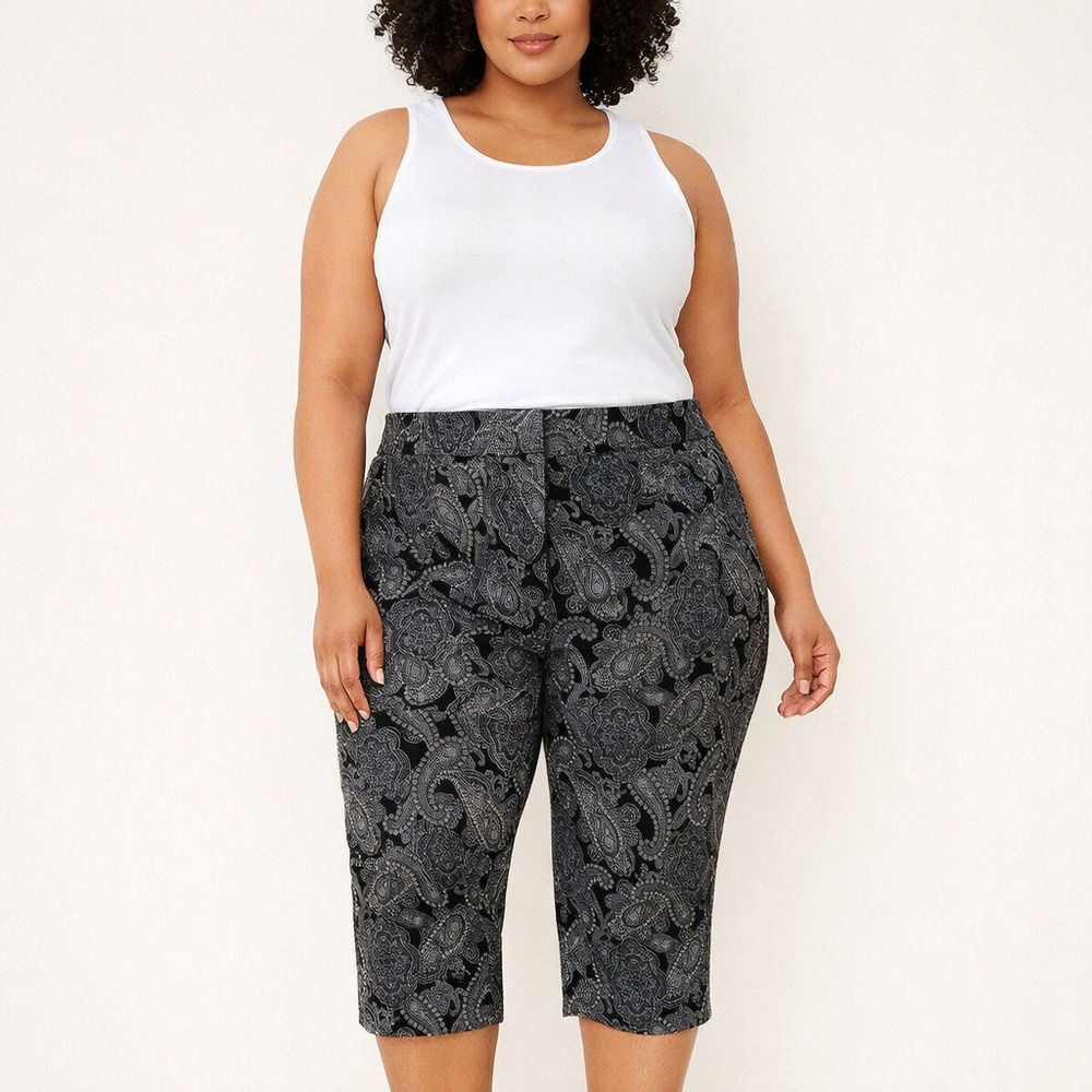 The Limited 14W Black Paisley Capri Pants Boho Workwear Plus Size